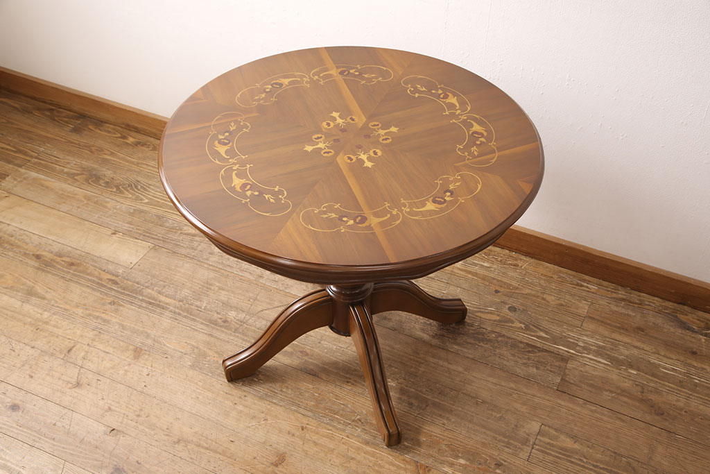 中古 イタリア製 美しい曲線のデザインが魅力的なリフティングテーブル(ダイニングテーブル、ラウンドテーブル)(R053113) ラフジュ工房