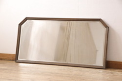 中古　北海道民芸家具　リメイク　木製フレームのシンプルなミラー(鏡)(R-046904)