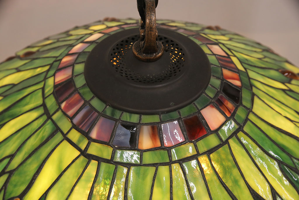 中古　レプリカ　アンティーク風　ティファニー風　ドラゴンフライ　ステンドグラスの天井照明(吊り下げ照明、ペンダントライト)(R-053342)