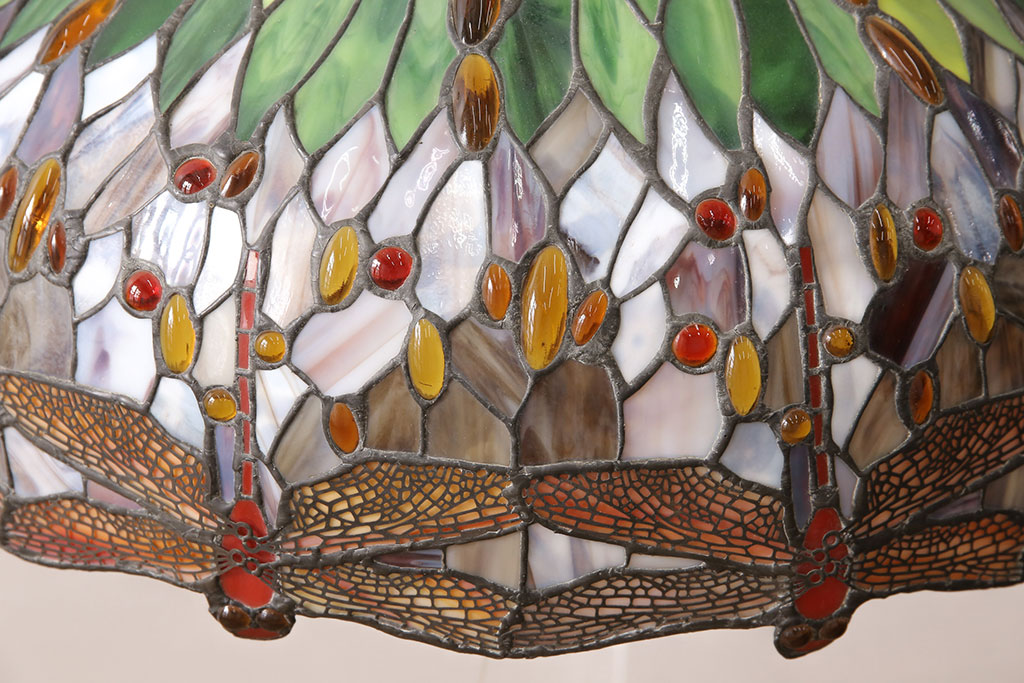 中古　レプリカ　アンティーク風　ティファニー風　ドラゴンフライ　ステンドグラスの天井照明(吊り下げ照明、ペンダントライト)(R-053342)