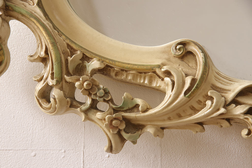 ヴィンテージ家具　イタリア　SILIK(シリック)　ロココ調の細やかで豪華な彫刻が見事!存在感を放つウォールミラー(壁掛け鏡、ビンテージ)(定価約35万円)(R-053407)
