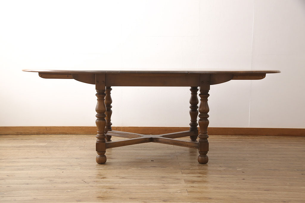 イギリスビンテージ　美品　ERCOL(アーコール)　ニレ材　クラシカルな雰囲気漂うドローリーフテーブル(エクステンションテーブル、ダイニングテーブル、ヴィンテージ)(R-053490)