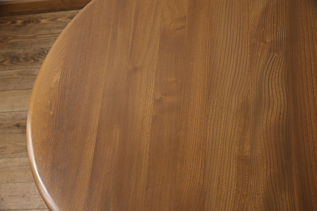 イギリスビンテージ　美品　ERCOL(アーコール)　ニレ材　クラシカルな雰囲気漂うドローリーフテーブル(エクステンションテーブル、ダイニングテーブル、ヴィンテージ)(R-053490)