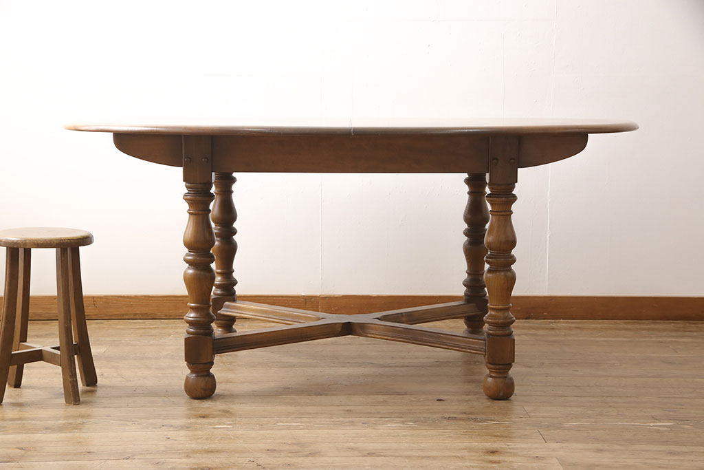 イギリスビンテージ　美品　ERCOL(アーコール)　ニレ材　クラシカルな雰囲気漂うドローリーフテーブル(エクステンションテーブル、ダイニングテーブル、ヴィンテージ)(R-053490)