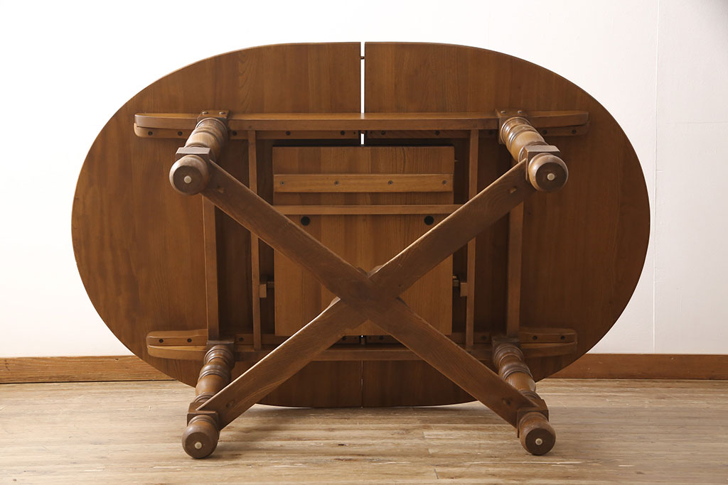 イギリスビンテージ　美品　ERCOL(アーコール)　ニレ材　クラシカルな雰囲気漂うドローリーフテーブル(エクステンションテーブル、ダイニングテーブル、ヴィンテージ)(R-053490)