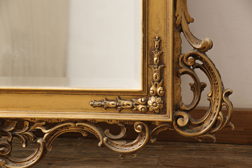 美品 イタリア製 ゴールド 彫刻 ミラー 姿見 クラシカル ロココ様式-