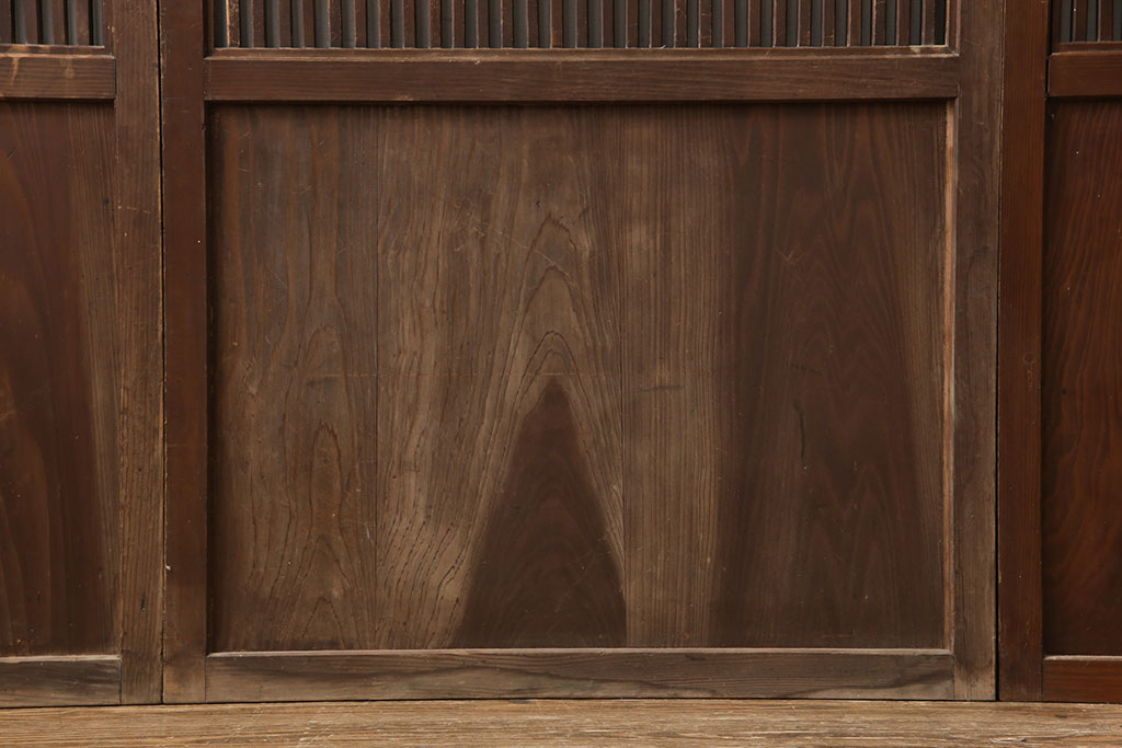 和製アンティーク　長い歳月を経た風合いが趣溢れる格子帯戸4枚セット(板戸、引き戸、建具)(R-053515)